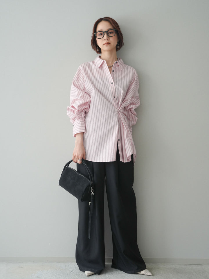 [予約]2wayルーズストライプシャツ/pink