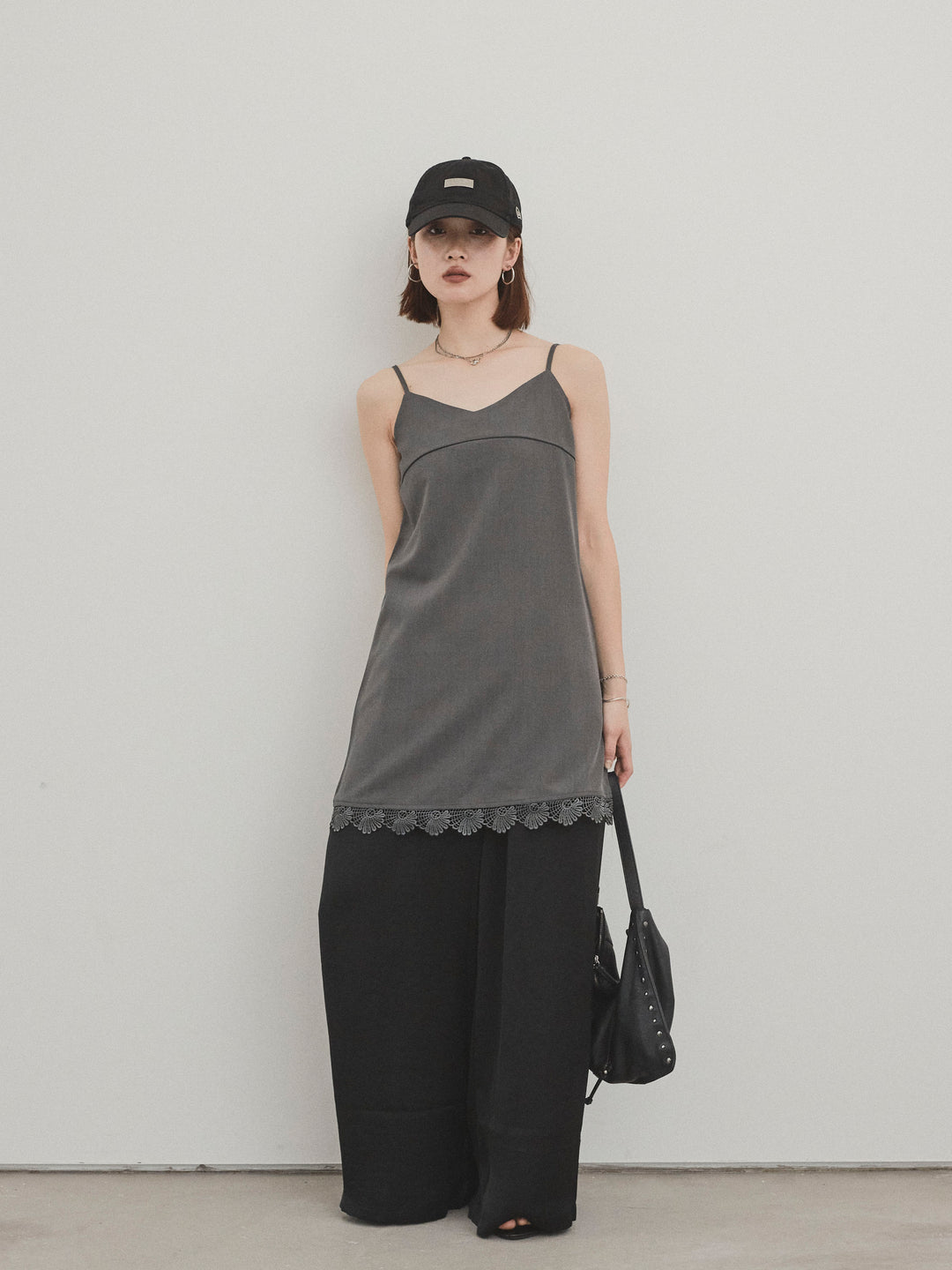 [SET]裾レース切替キャミミニワンピース+サテンイージーパンツ(2set)