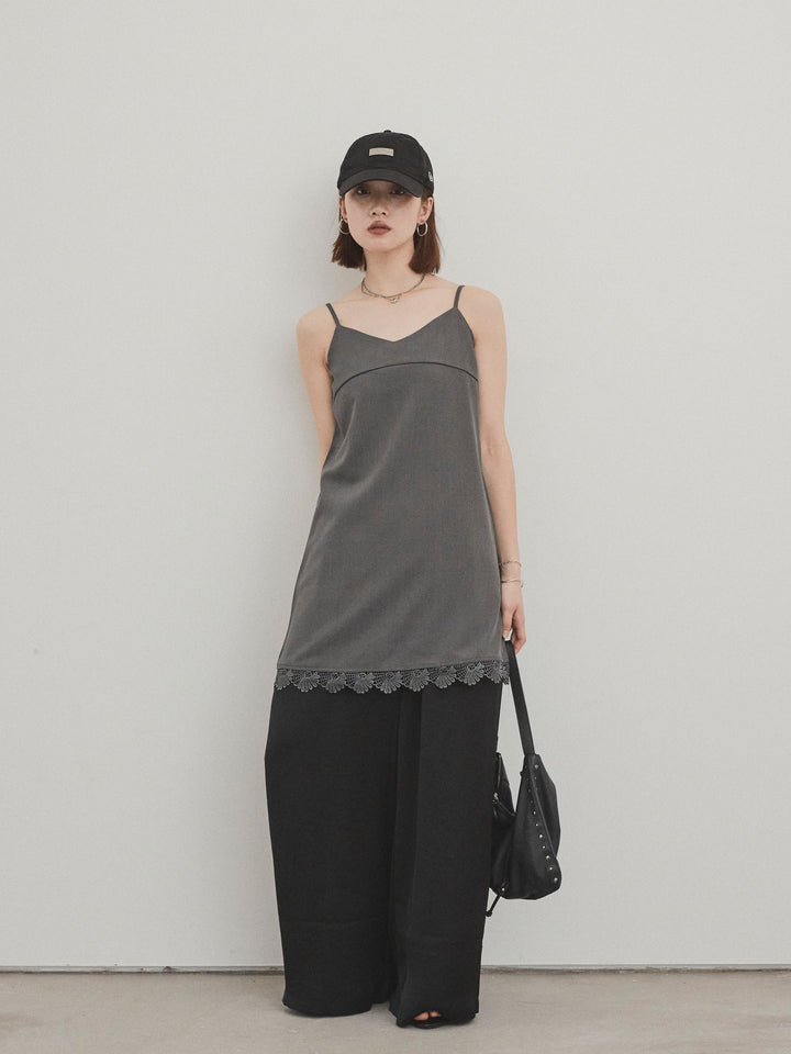[SET]裾レース切替キャミミニワンピース+サテンイージーパンツ(2set)