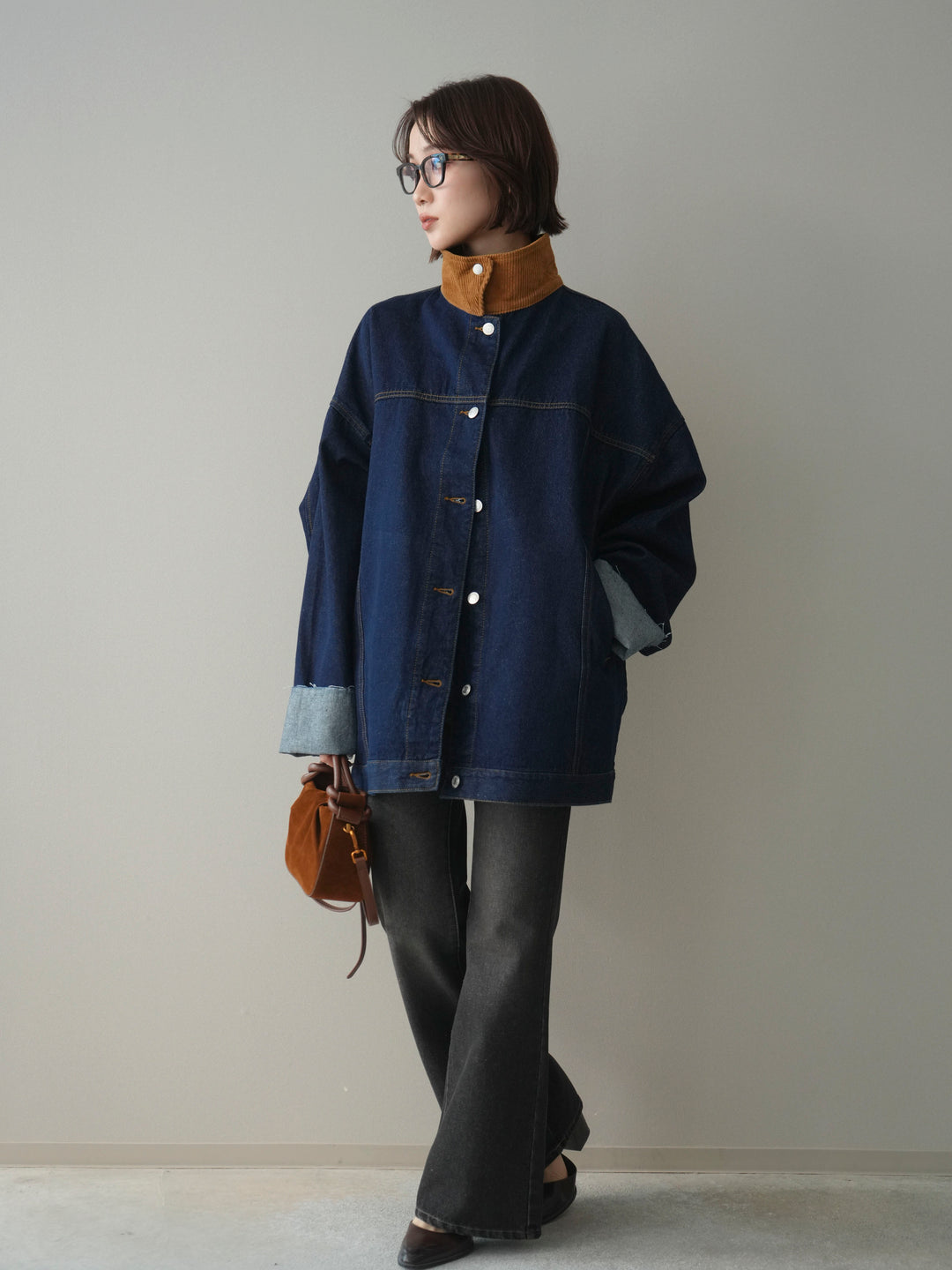 [SET]コーデュロイ×デニムミドルジャケット+フレアデニムパンツ(2set)