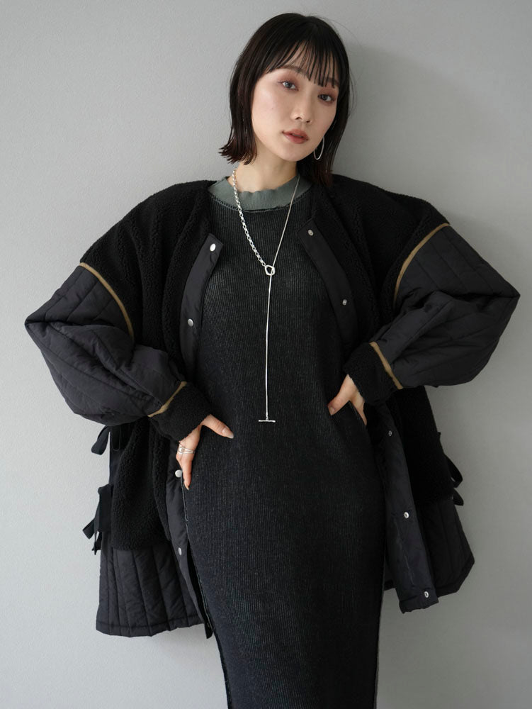 sirone/ 断ち切り インナーボアキルティングハーフコート(ブラック) 
