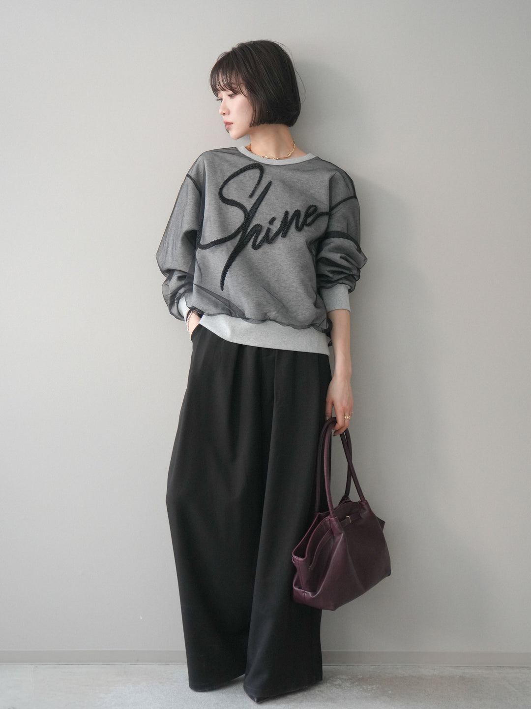 [予約]チュールレイヤードロゴスエットプルオーバー/gray