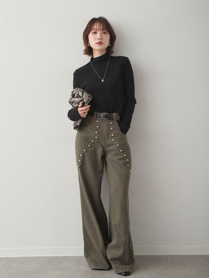 [予約]センターラインモックネックニットトップス/black