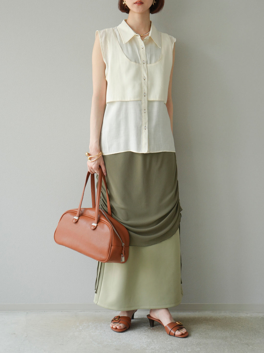 [予約]シアーレイヤードタイトスカート/ライトグリーン