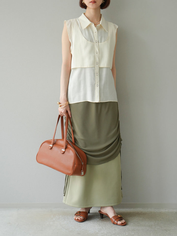 [予約]シアーレイヤードタイトスカート/ライトグリーン