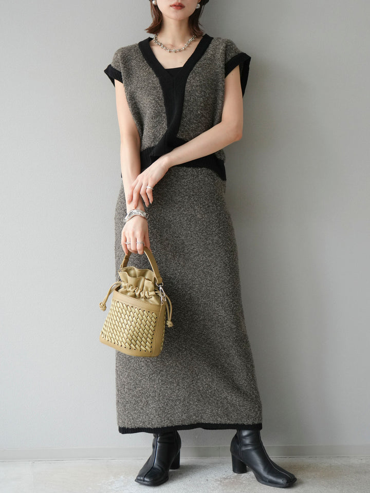 [予約]ブークレバイカラータイトニットスカート/チャコール