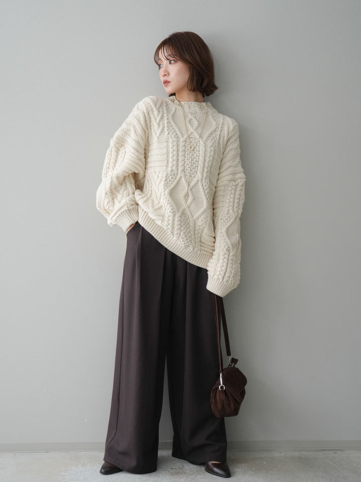 [SET]ケーブル編みモックネックニットプルオーバー+選べるアクセセット(2set)