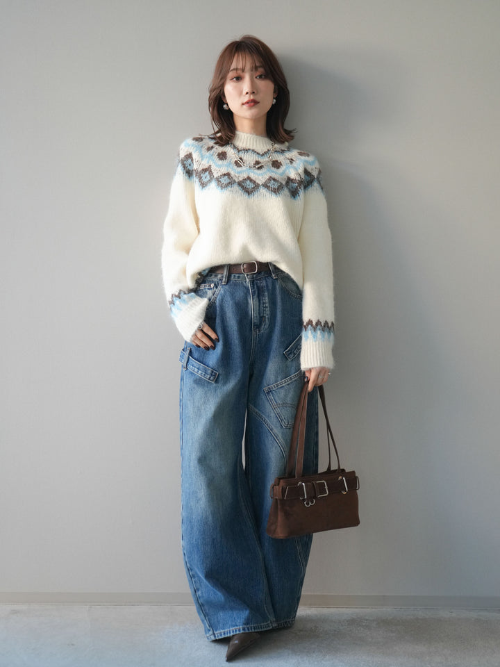 [SET]ソフトタッチ求心柄ニットプルオーバー+ソフトタッチ求心柄ニットプルオーバー(2set)