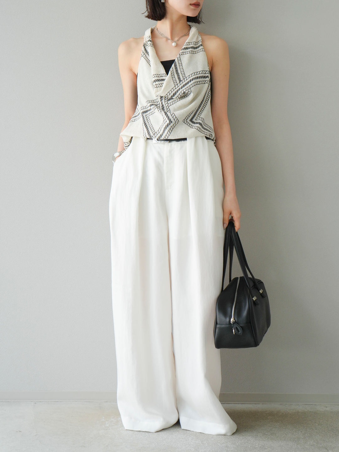 【預購】寬褲配大帶/象牙白