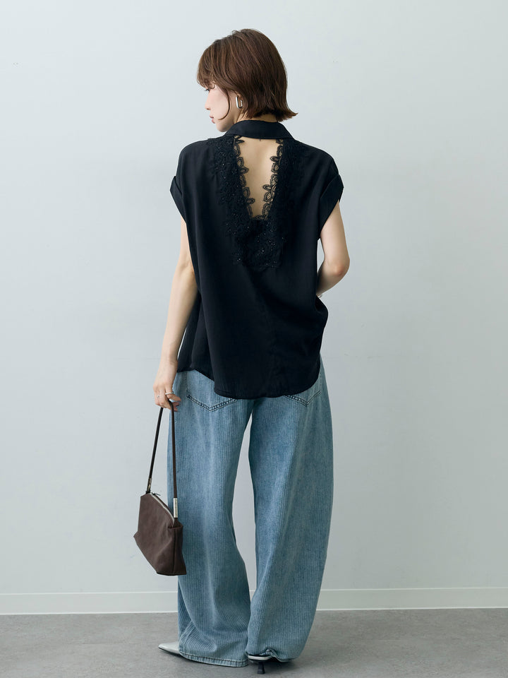 [予約]バックレースフレンチシャツ/black