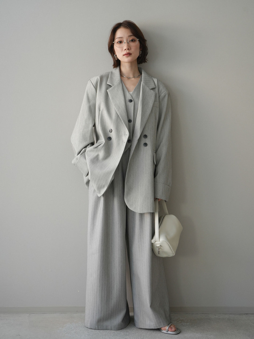 [予約]ダブルボタンヘリンボーンジャケット/lightgray