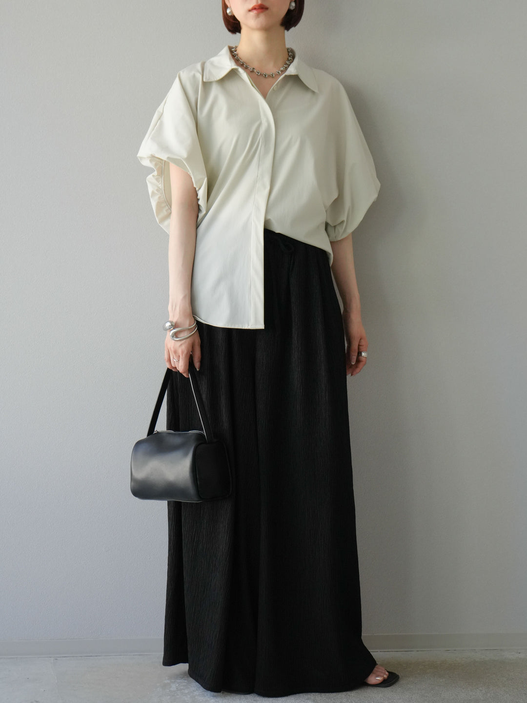 [予約]楊柳バギーパンツ/ブラック