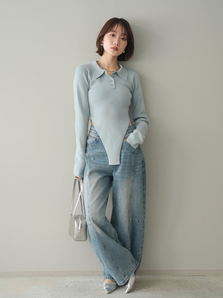 [予約]リブポロニットボディスーツ/blue