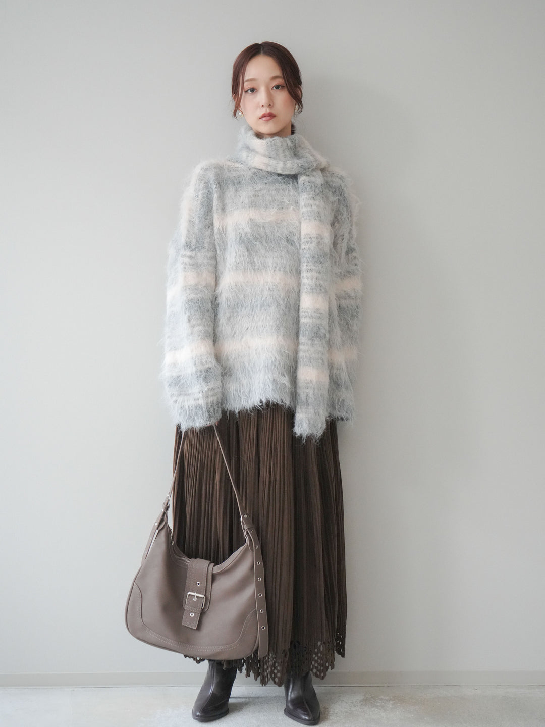 [予約]パンチングデザインスエードプリーツスカート/brown