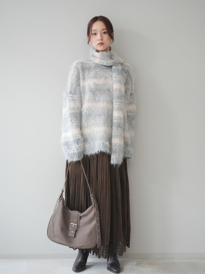 [予約]パンチングデザインスエードプリーツスカート/brown