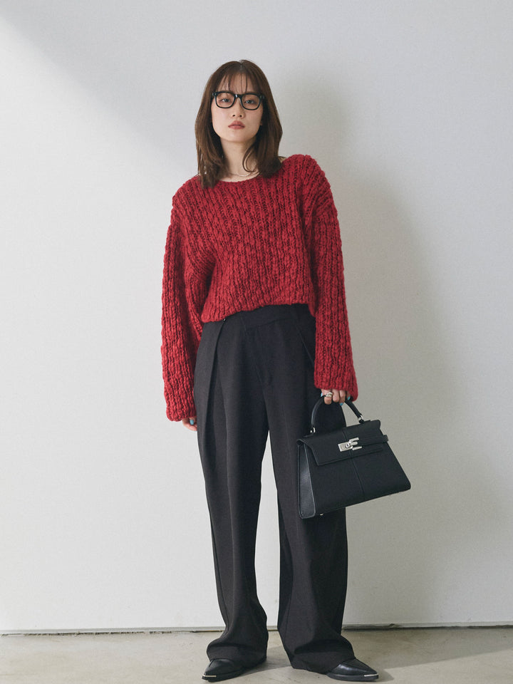 [予約]アシンメトリーウエストタックパンツ/black