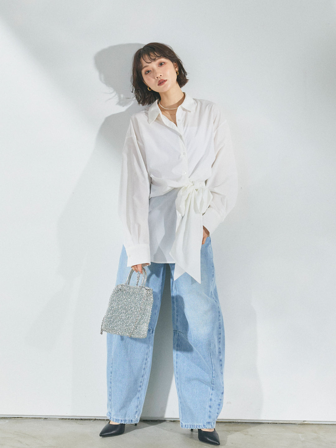 【Allure】[SET]ウエストアシメリボンシャツ+ウエストアシメリボンシャツ(2set)