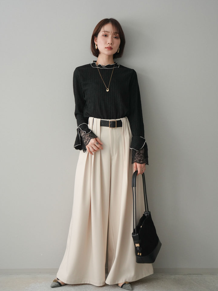 [予約]袖レース楊柳メロートップス/black