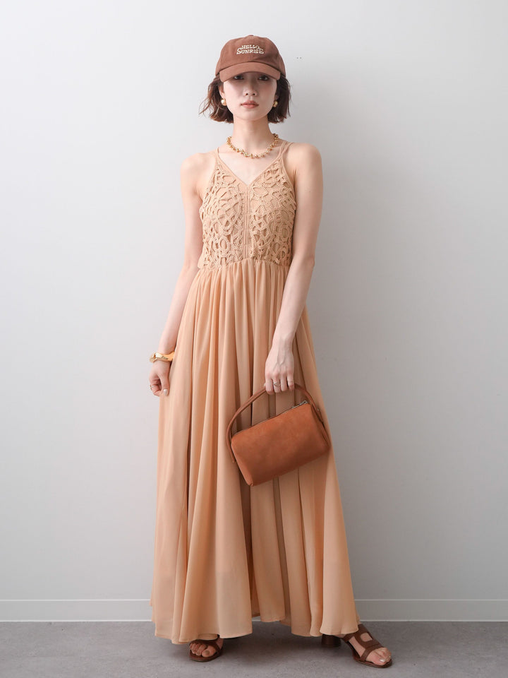 [SET]クロシェシフォンキャミワンピース+選べるアクセセット(2set)