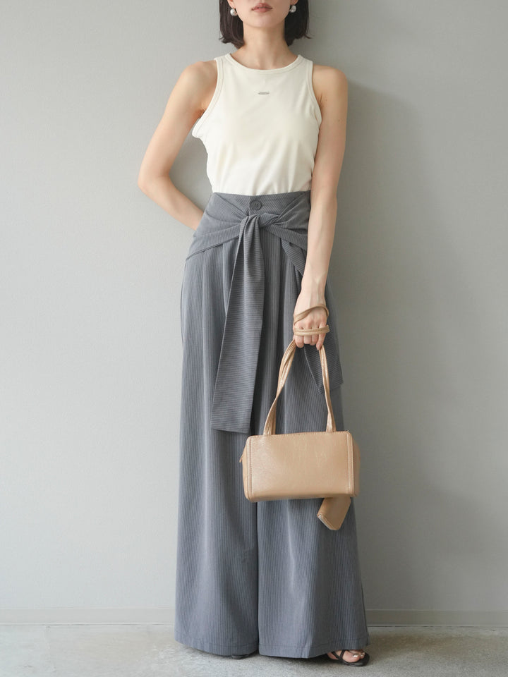 【預購】條紋裹腰寬褲/灰色