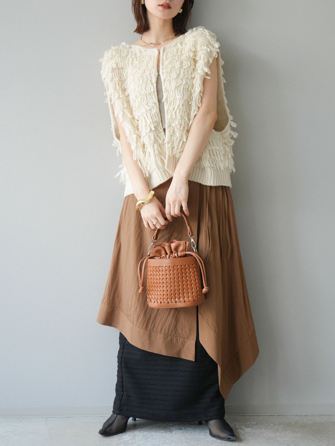 [予約]アシンメトリーレイヤードスカート/ベージュ