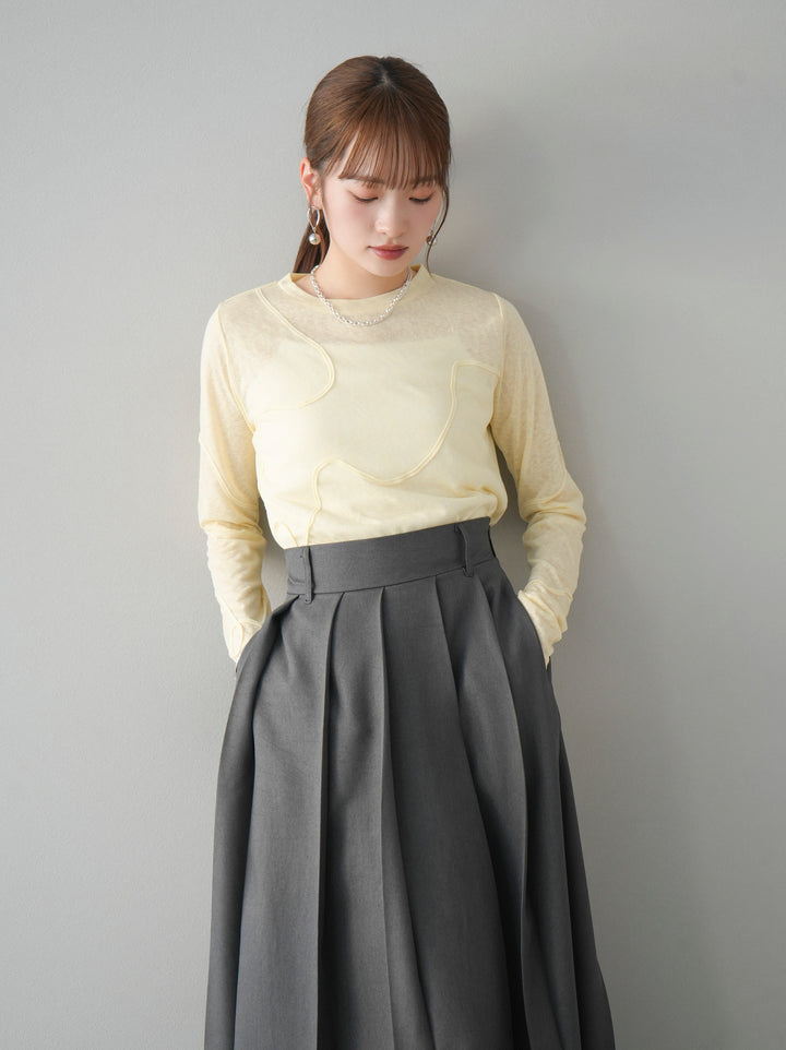 [預購] 繩繡透視長袖T卹 / 黃色