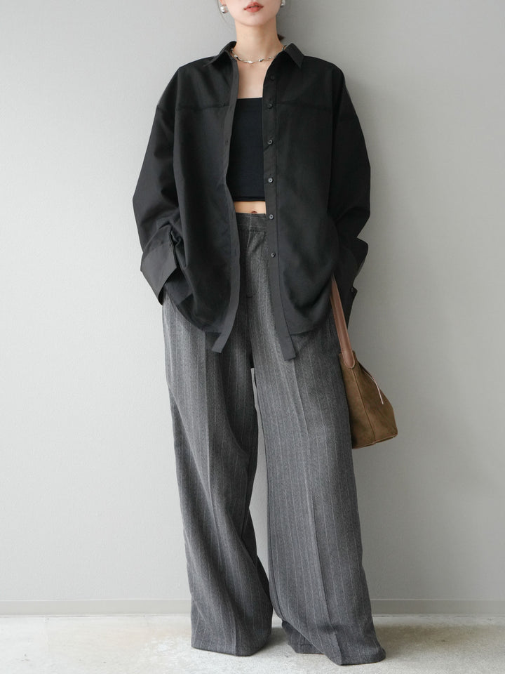 [予約]サイドラインストライプワイドパンツ/チャコール