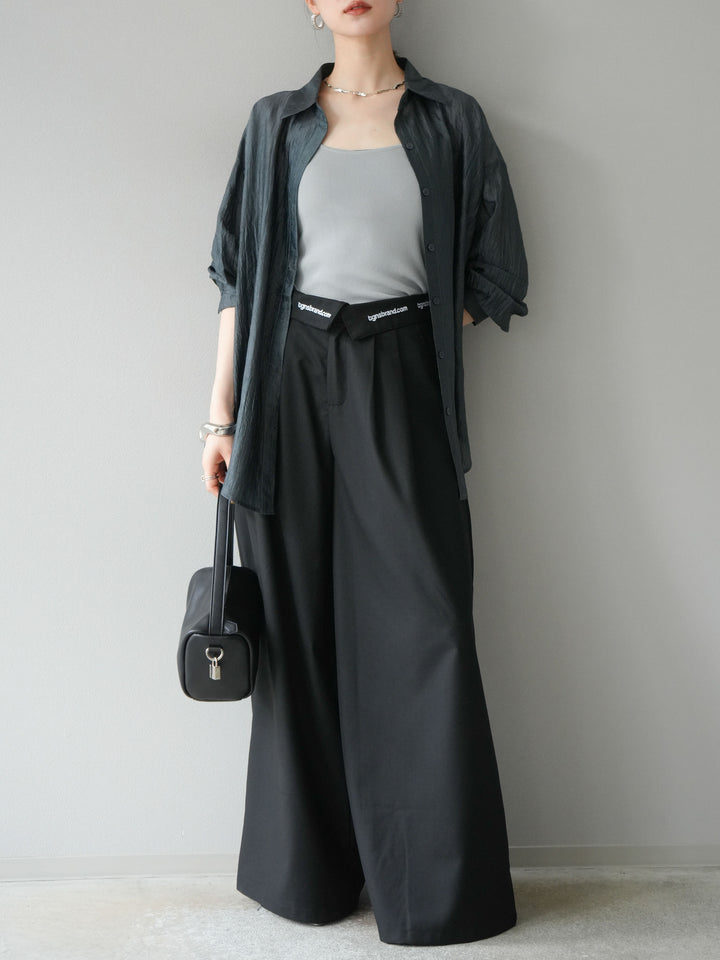 [予約]ウエスト折り返しロゴタックワイドパンツ/ブラック