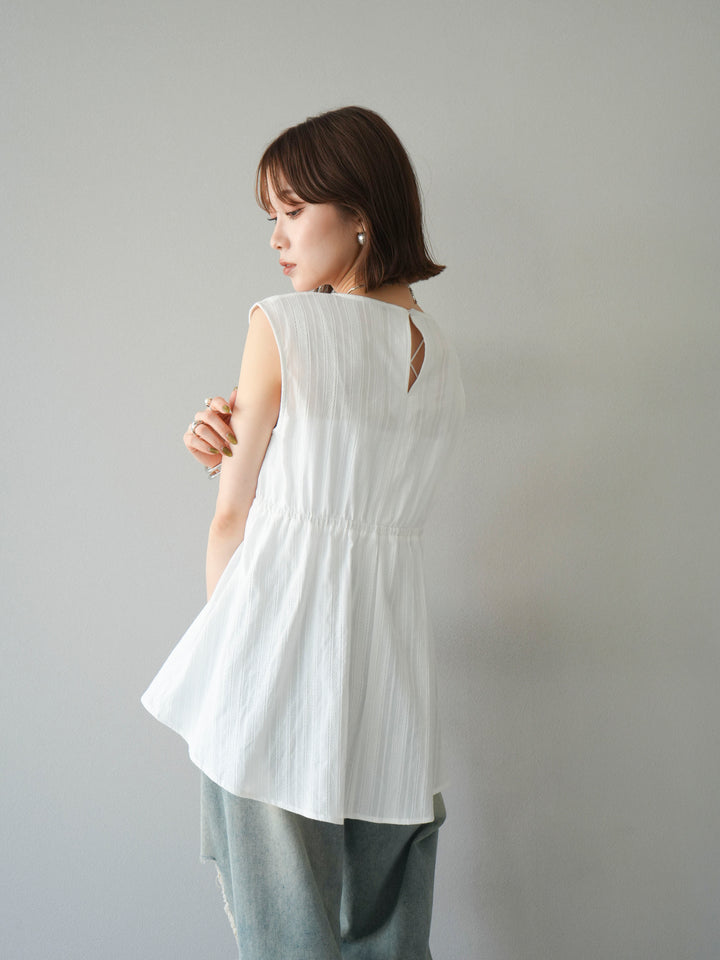 [予約]ドビーストライプタックブラウス/ホワイト