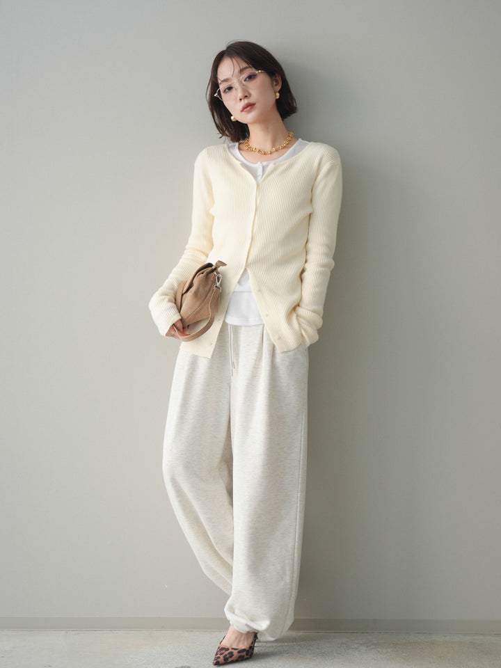 [予約]前後2WAYリブ編みクルーネックカーディガン/ivory