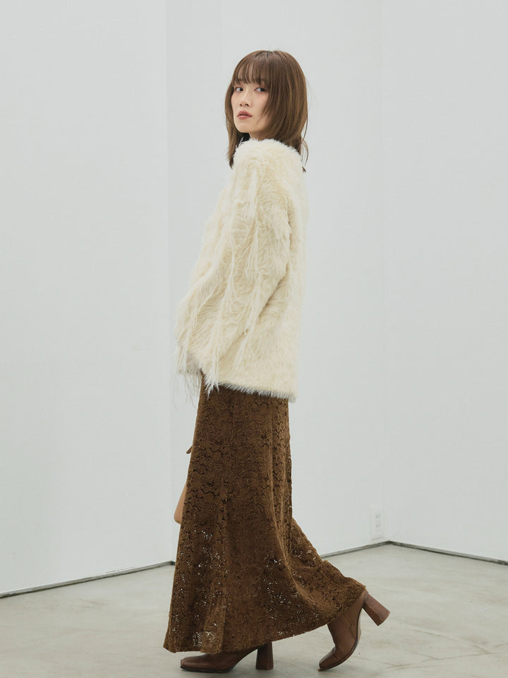 [予約]フェザーフリンジシャギーニットプルオーバー/beige