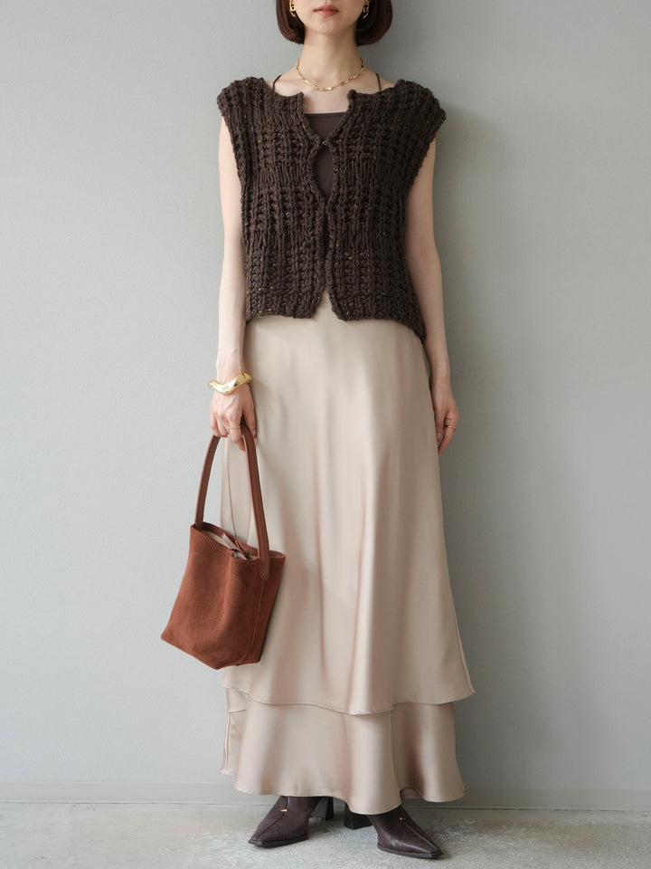 [予約]サテンフリルスカート/ベージュ