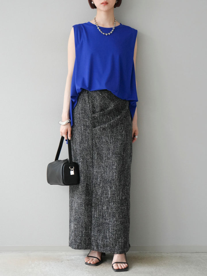 [予約]サマーツイードタックサイドスリットスカート/ブラックホワイト