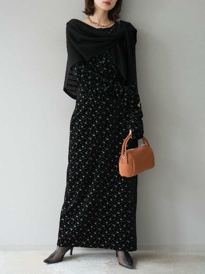 [予約]ベロアフラワープリントIラインスカート/ブラックxイエロー