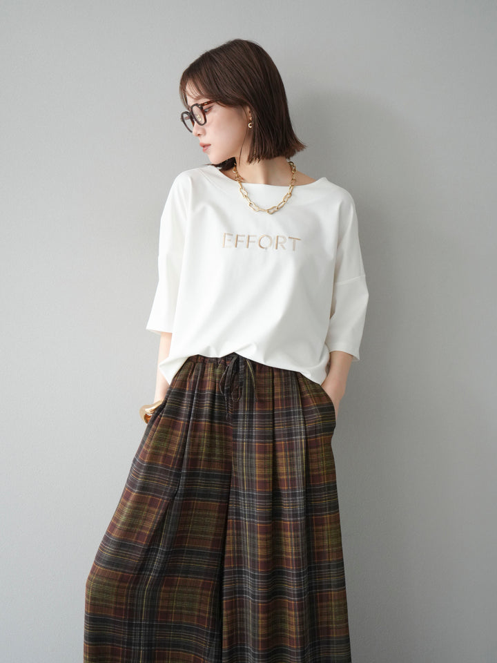 [予約]異素材メタリックロゴ刺繍×プリントTシャツ/オフ