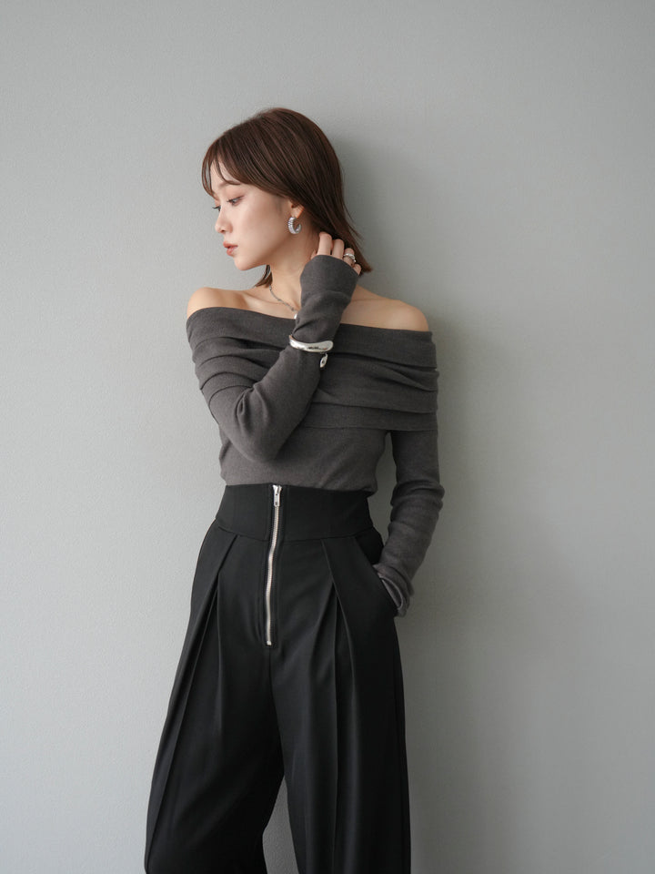 [予約]オフショルニットプルオーバー/チャコール