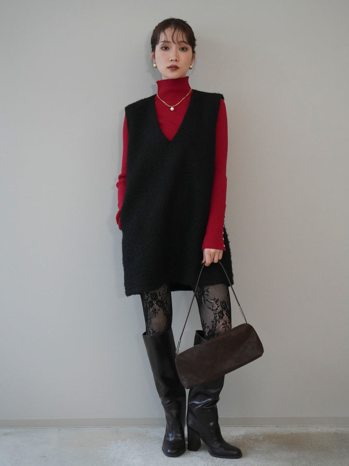 [予約]ミックスループヤーンニットミニワンピース/black