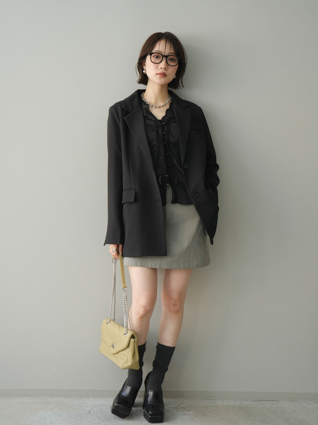 [SET]バックスリットデザインジャケット+ベルト付カーゴミニスカート(2set)