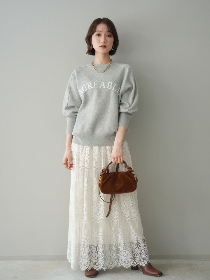 [予約]半ラバープリントロゴスウェットライクニットプルオーバー/mokugray