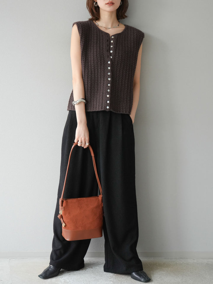 [予約]ネップワイドパンツ/ブラック