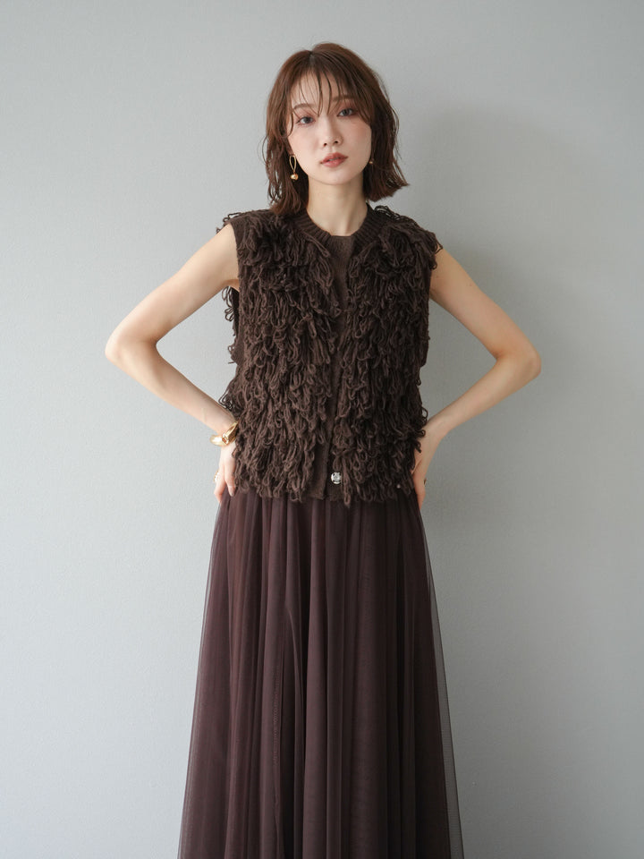 [予約]前開きループニットベスト/ブラウン