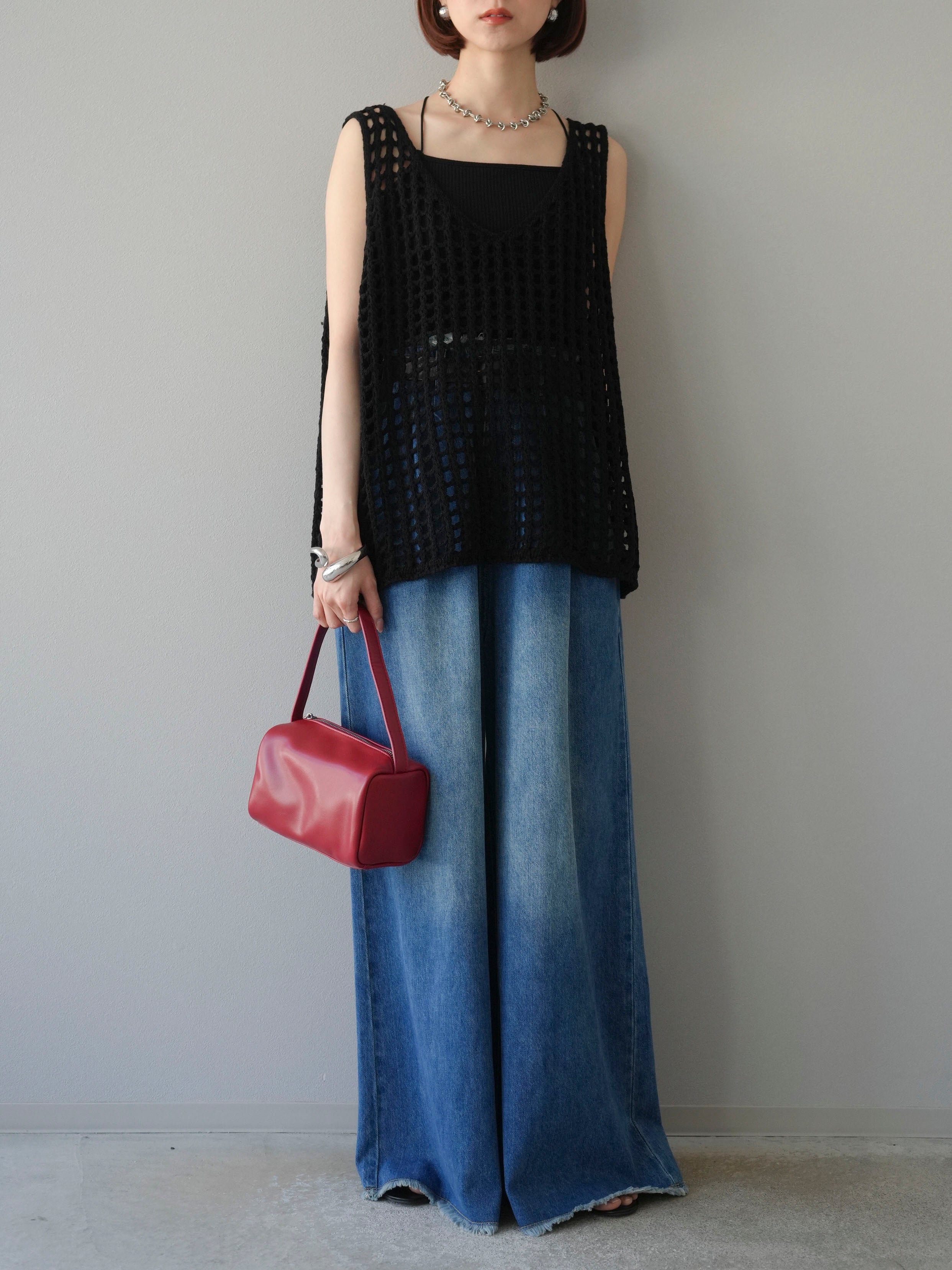 予約]フリンジハイウエストワイドデニムパンツ/ブルー – Lumier