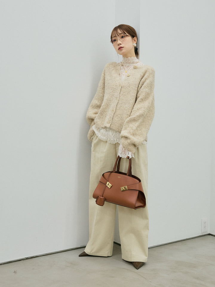 【Allure】[SET]ブークレニットカーディガン+コーデュロイタックワイドパンツ(2set)