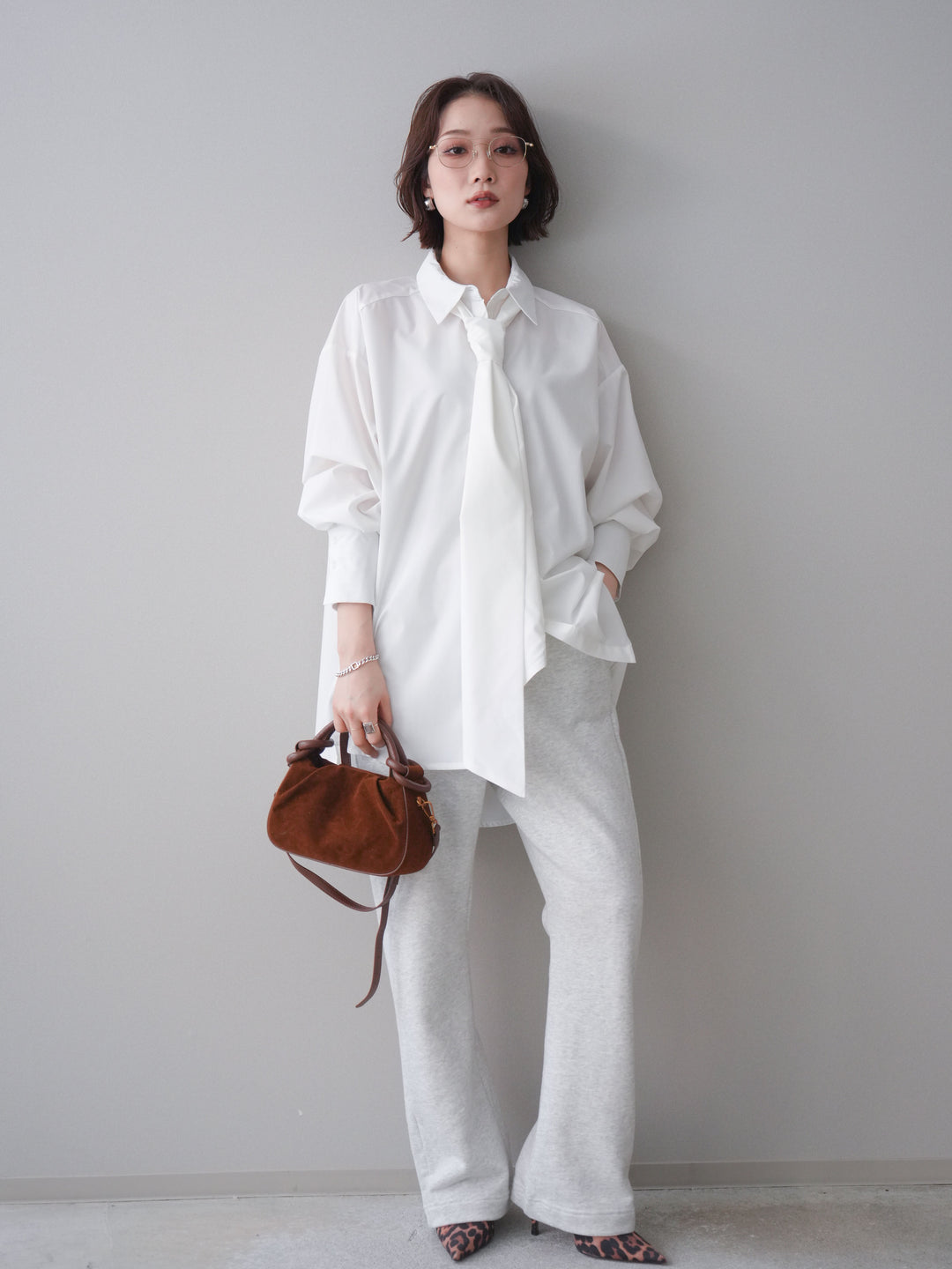 [予約]ボウタイ付オーバーシャツ/white