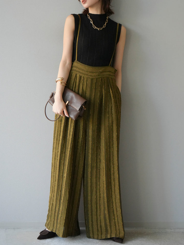 [予約]ジャガードストライプサロペット/カーキ