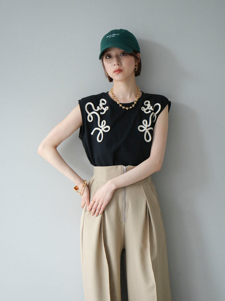 [SET]コード刺繍フレンチスリーブTシャツ+コード刺繍フレンチスリーブTシャツ(2set)