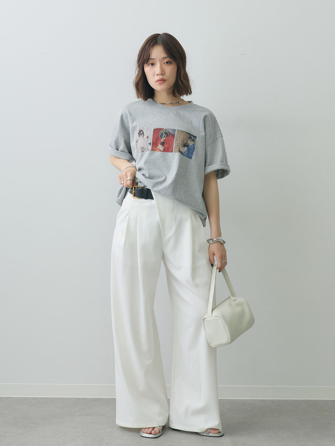 [SET]スリードッグフォトボックスTEE+アシンメトリーベルトタックワイドパンツ(2set)