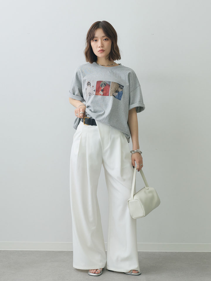 [SET]スリードッグフォトボックスTEE+アシンメトリーベルトタックワイドパンツ(2set)