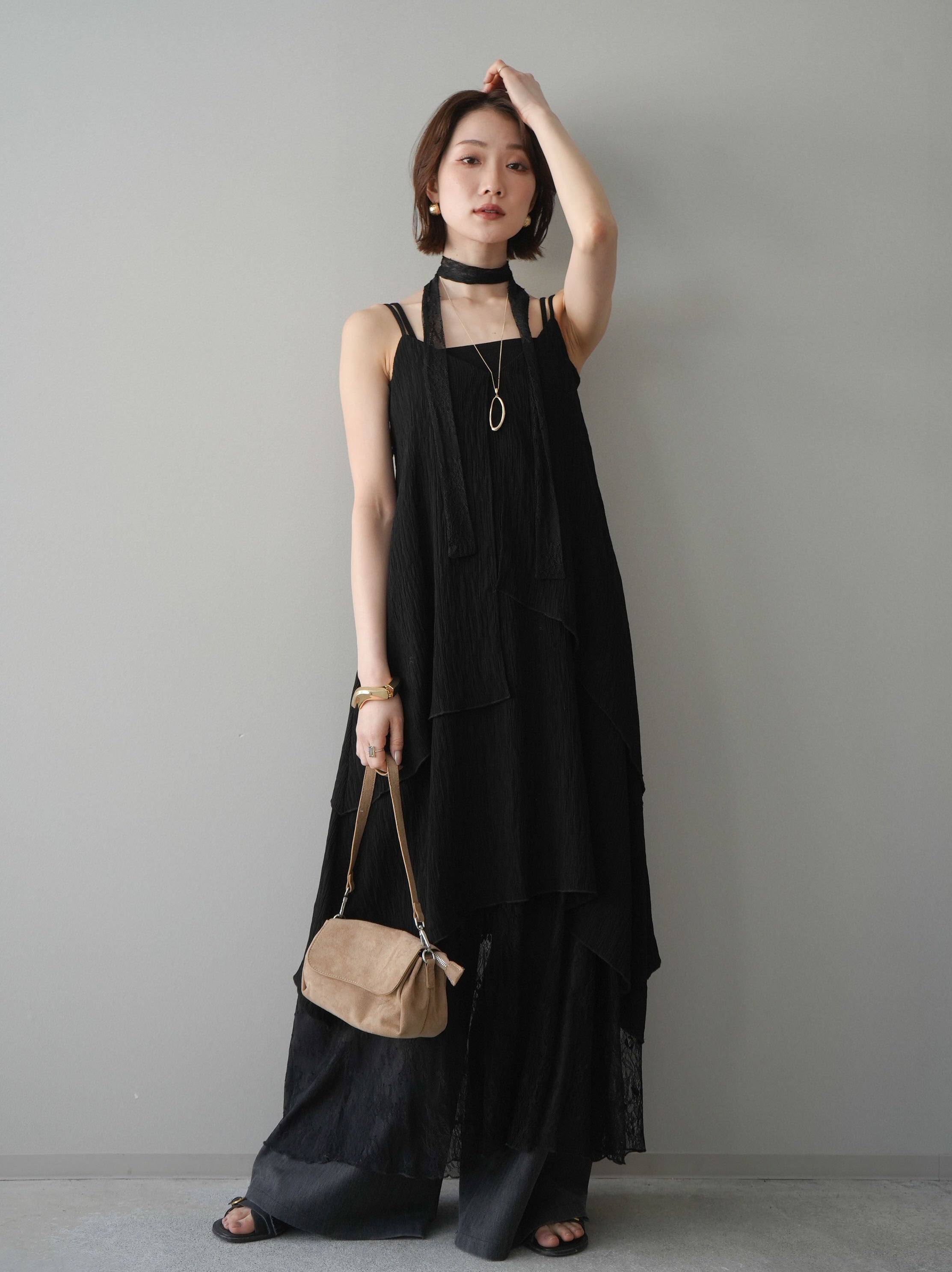 予約]レース切替アシンメトリーワンピース/black – Lumier