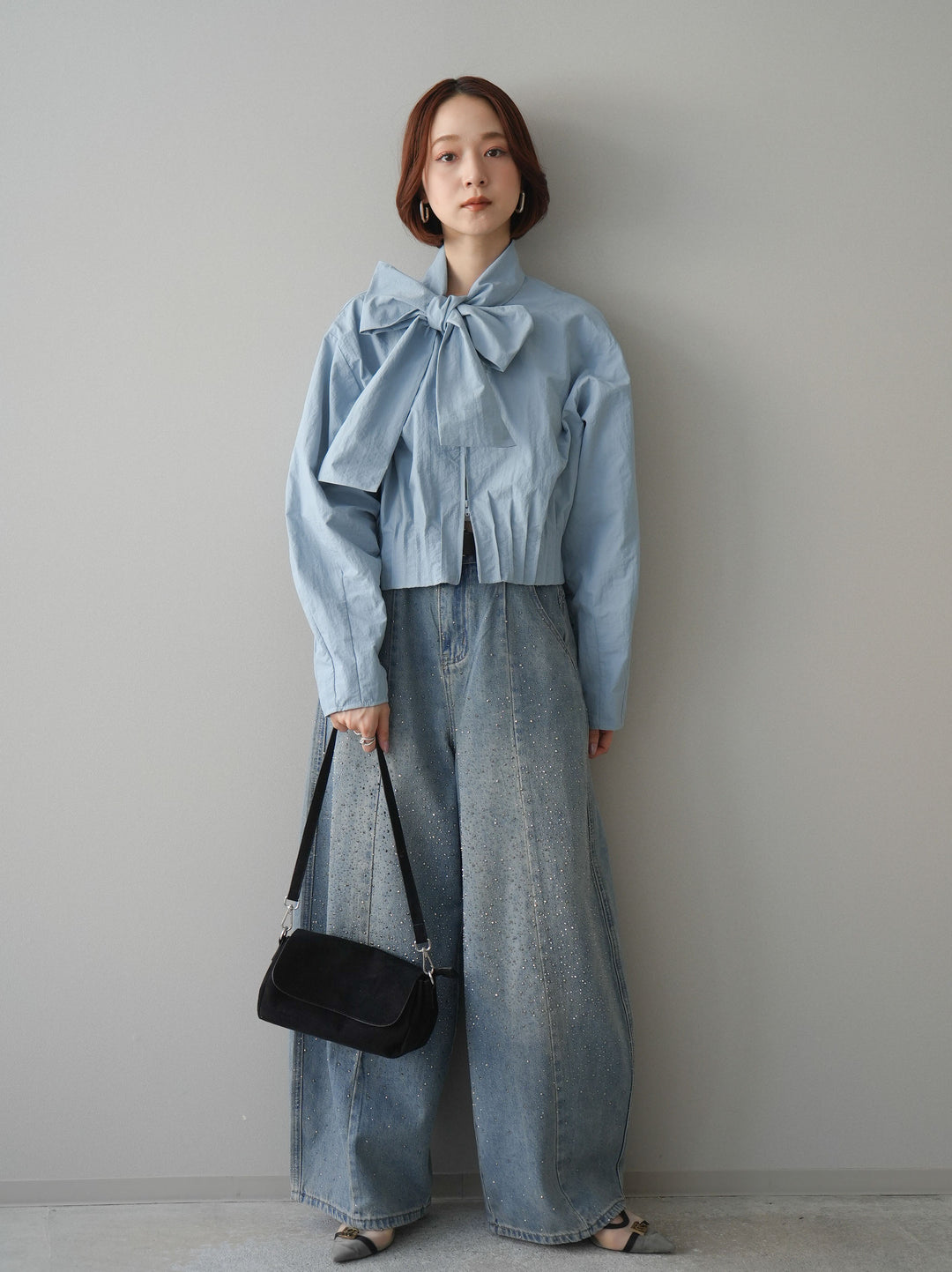 [SET]ボウタイ裾プリーツライトジャケット+選べるアクセセット(2set)